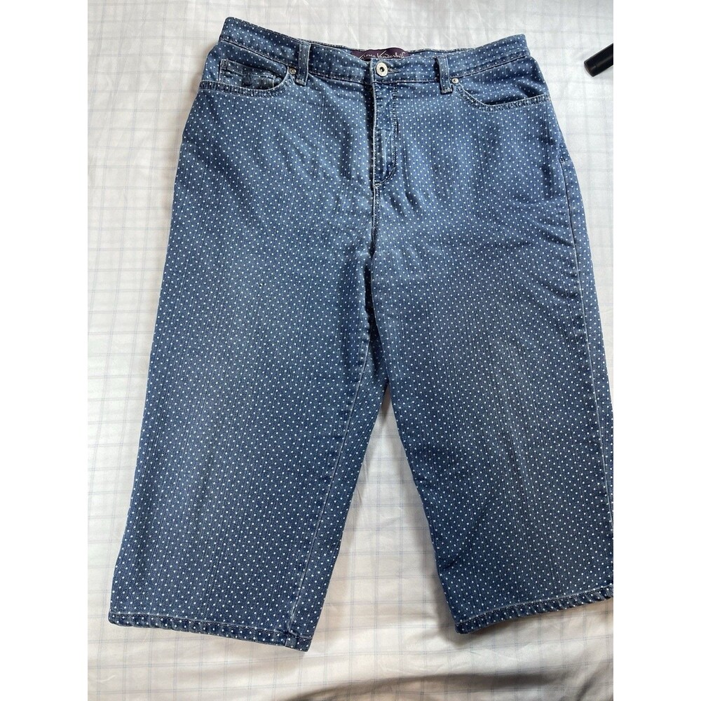 Gloria Vanderbilt Amanda Capri Jeans Blue Polka Dot Size 14 Stretch Denim